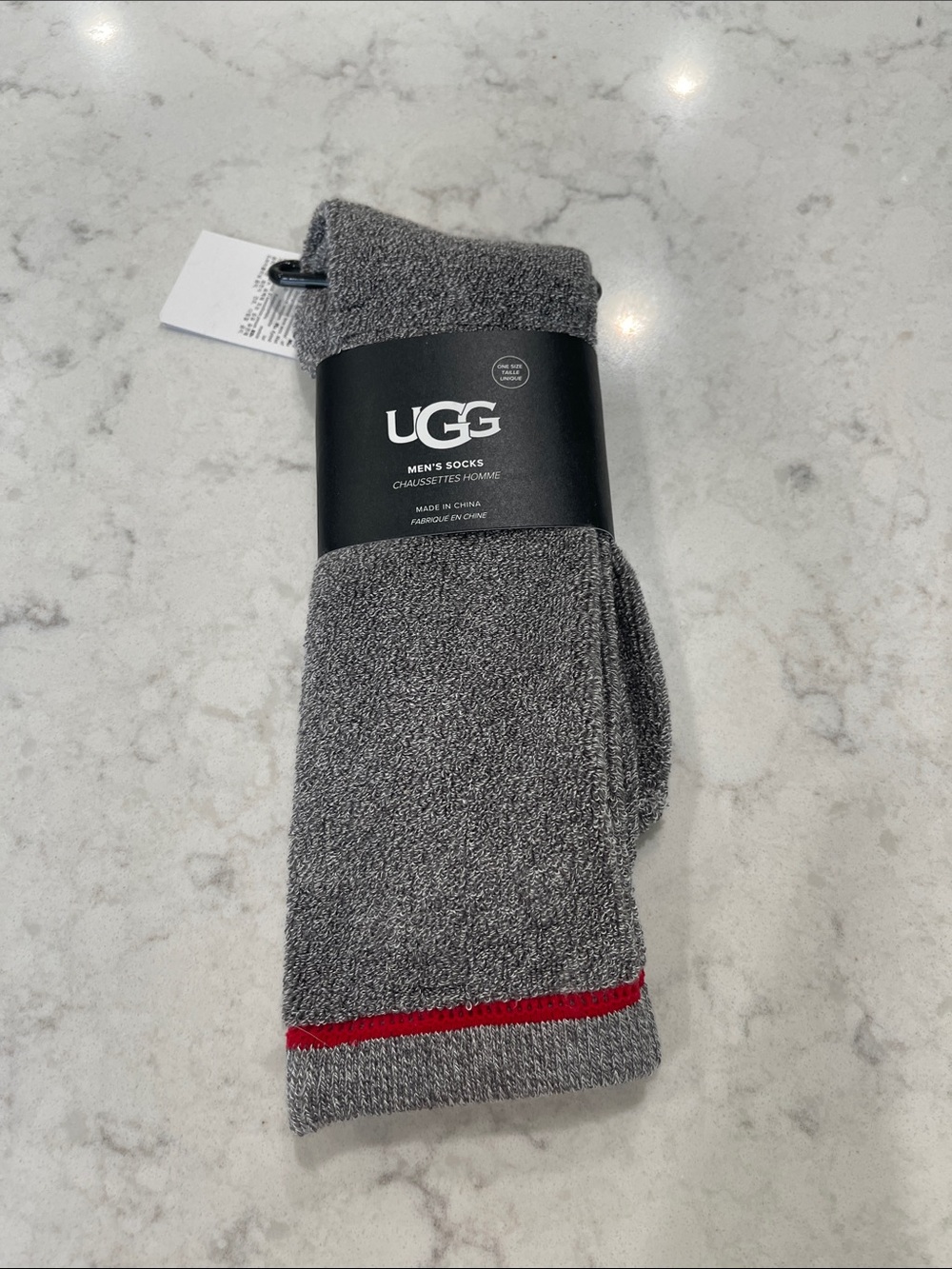 UGG Men’s Gray Socks with Red Accent